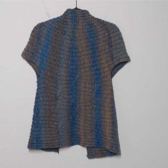 Lineamaglia Cardigan Sweater Green Marled Short Sleeve Collar Wool Blend Italy S - Picture 2 of 10